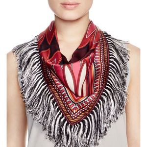 Tory Burch  Red Deco Fan-print Fringed Scarf